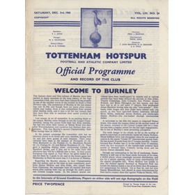 TOTTENHAM HOTSPUR V BURNLEY 1960-61 FOOTBALL PROGRAMME