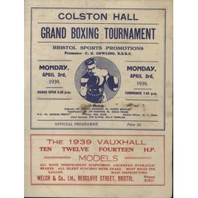 KID TANNER V KEN BARRETT 1939 (BRISTOL) BOXING PROGRAMME