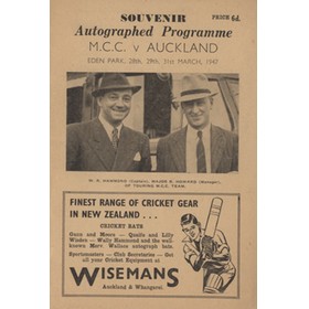 AUCKLAND V ENGLAND 1947 (EDEN PARK) CRICKET PROGRAMME