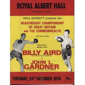 BILLY AIRD V JOHN L GARDNER 1978 BOXING PROGRAMME