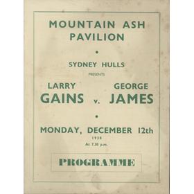 LARRY GAINS V GEORGE JAMES 1938 BOXING PROGRAMME