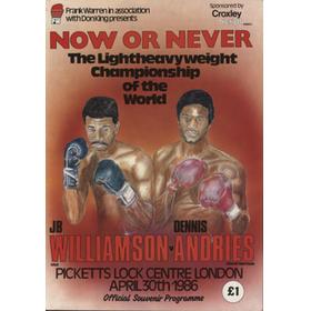 JB WILLIAMSON V DENNIS ANDRIES  (WORLD LIGHTWEIGHT CHAMPIONSHIP) 1986 BOXING PROGRAMME