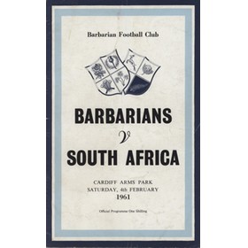 BARBARIANS V SOUTH AFRICA 1961 RUGBY PROGRAMME