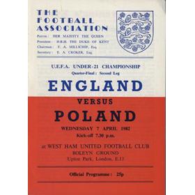 ENGLAND U21 V POLAND U21 1982 FOOTBALL PROGRAMME