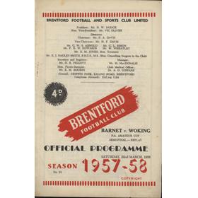 BARNET V WOKING (FA AMATEUR CUP SEMI-FINAL REPLAY) 1957-58 FOOTBALL PROGRAMME