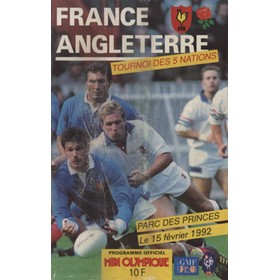 FRANCE V ENGLAND 1992 RUGBY PROGRAMME