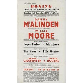 DANNY MCALINDEN V WILLIE MOORE (SHELDON) 1972 BOXING FLYER POSTER