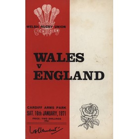 WALES V ENGLAND 1971 RUGBY UNION PROGRAMME (WALES GRAND SLAM SEASON)