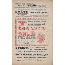 WALES V ENGLAND 1953 RUGBY UNION PROGRAMME