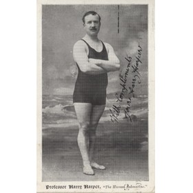 PROFESSOR HARRY HARPER ("THE HUMAN SUBMARINE") SIGNED SWIMMING POSTCARD