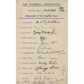 ENGLAND FOOTBALL TEAM 1946 AUTOGRAPH SHEET