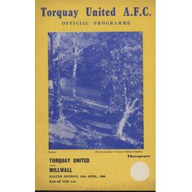 TORQUAY UNITED V MILLWALL 1959-60 FOOTBALL PROGRAMME