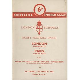 LONDON SCHOOLBOYS V PARIS SCHOOLBOYS 1956 RUGBY UNION PROGRAMME