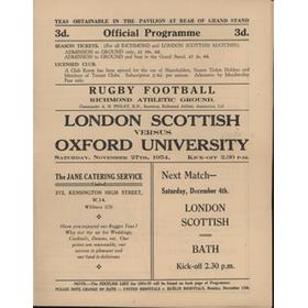LONDON SCOTTISH V OXFORD UNIVERSITY 1954 RUGBY UNION PROGRAMME