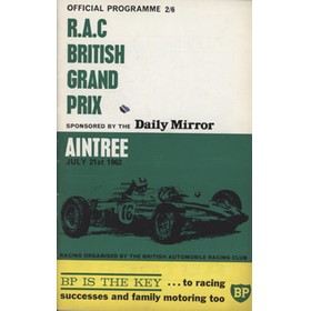 BRITISH GRAND PRIX 1962 (AINTREE) MOTOR RACING PROGRAMME