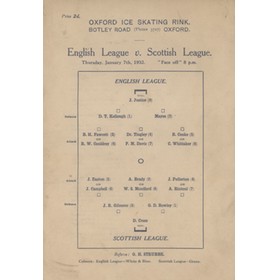 ENGLISH LEAGUE V SCOTTISH LEAGUE 1932 ICE HOCKEY PROGRAMME