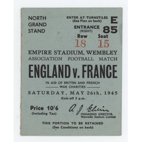 ENGLAND V FRANCE 1945 FOOTBALL TICKET