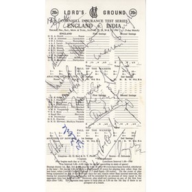 ENGLAND V INDIA 1990 CRICKET SCORECARD - SIGNED BY INDIAN TEAM