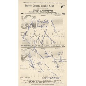 SURREY V AUSTRALIA 1964 CRICKET SCORECARD - SIGNED BY AUSTRALIA