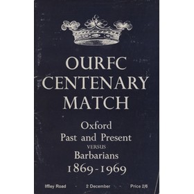 OXFORD UNIVERSITY V BARBARIANS 1969 RUGBY UNION PROGRAMME - OURFC CENTENARY MATCH