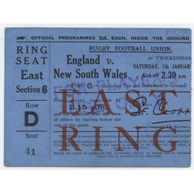 ENGLAND V NEW SOUTH WALES 1928 RUGBY UNION TICKET