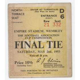 BLACKPOOL V BOLTON WANDERERS 1953 (F.A. CUP FINAL) FOOTBALL TICKET