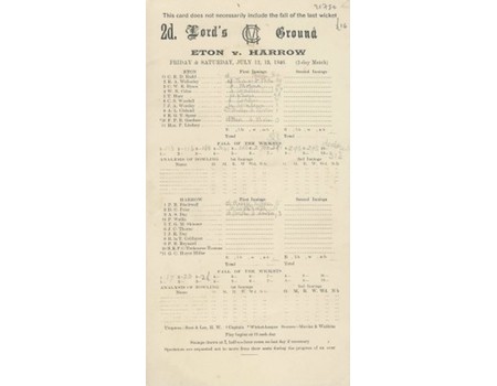ETON V HARROW 1946 CRICKET SCORECARD