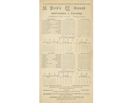GENTLEMEN V PLAYERS 1935 CRICKET SCORECARD