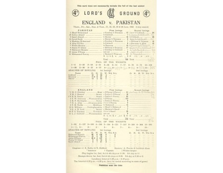 ENGLAND V PAKISTAN 1962 (LORD