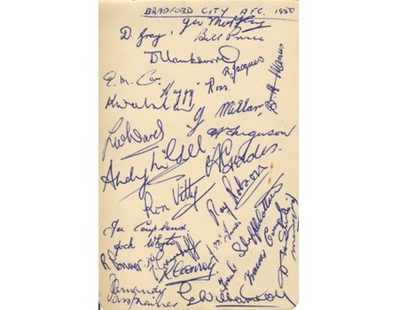 BRADFORD CITY FOOTBALL CLUB 1950 SIGNED ALBUM PAGE