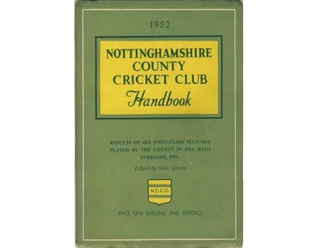NOTTINGHAMSHIRE COUNTY CRICKET CLUB HANDBOOK 1952