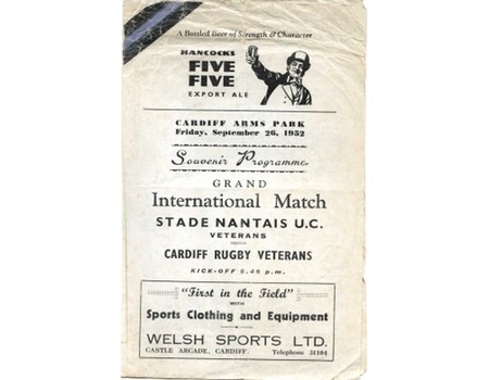 CARDIFF RUGBY VETERANS V STADE NANTAIS U.C. VETERANS 1952