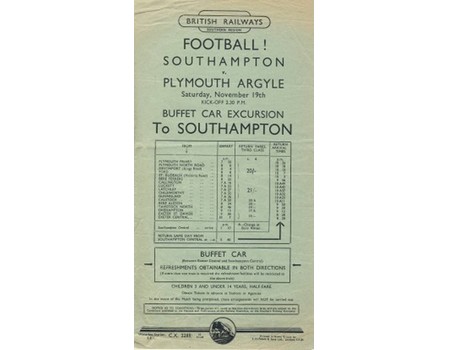 SOUTHAMPTON V PLYMOUTH ARGYLE 1949 FOOTBALL RAILWAY HANDBILL