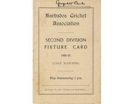BARBADOS CRICKET SEASON 1936-37 (2ND DIVISION FIXTURE CARD)