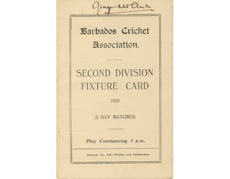 BARBADOS CRICKET SEASON 1938 (2ND DIVISION FIXTURE CARD)