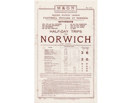NORWICH CITY 1936 FOOTBALL RAILWAY HANDBILL