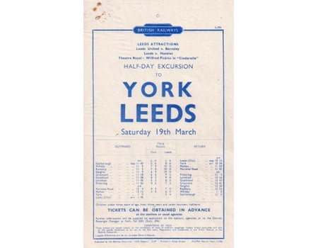 LEEDS UNITED V BARNSLEY 1949 FOOTBALL RAILWAY HANDBILL