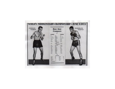 CHARLES HUMEZ V RANDOLPH TURPIN (VITAL STATISTICS) 1953 BOXING PHOTOGRAPH