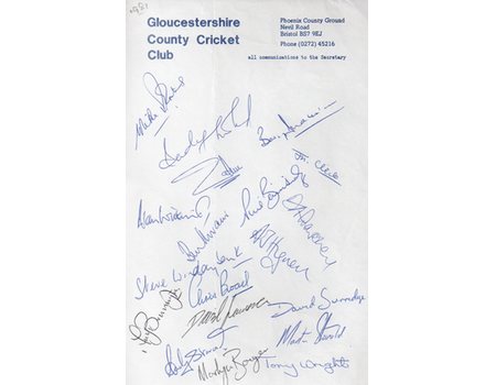 GLOUCESTERSHIRE 1981 CRICKET AUTOGRAPH SHEET