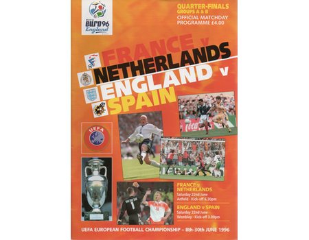 FRANCE V THE NETHERLANDS & ENGLAND V SPAIN 1996 (EURO 96 QUARTER FINALS) FOOTBALL PROGRAMME