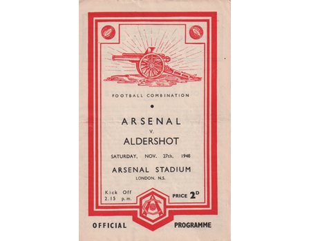 ARSENAL V ALDERSHOT 1948-49 FOOTBALL PROGRAMME