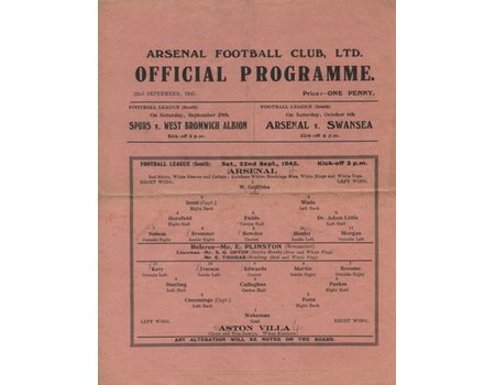 ARSENAL V ASTON VILLA 1945-46