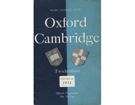 OXFORD V CAMBRIDGE 1953 RUGBY PROGRAMME
