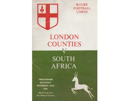 LONDON COUNTIES V SOUTH AFRICA 1969 RUGBY PROGRAMME