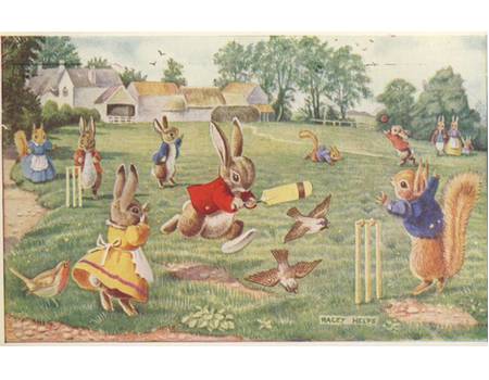 "HIT FOR SIX!" CARTOON POSTCARD