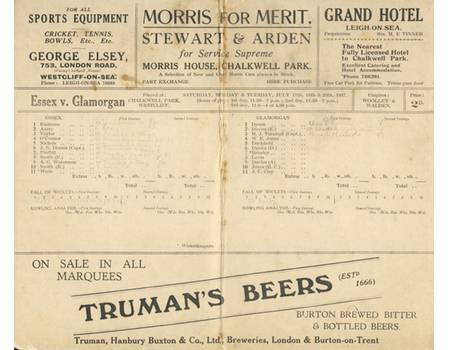 ESSEX V GLAMORGAN 1937 CRICKET SCORECARD