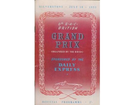 BRITISH GRAND PRIX 1953 MOTOR RACING PROGRAMME