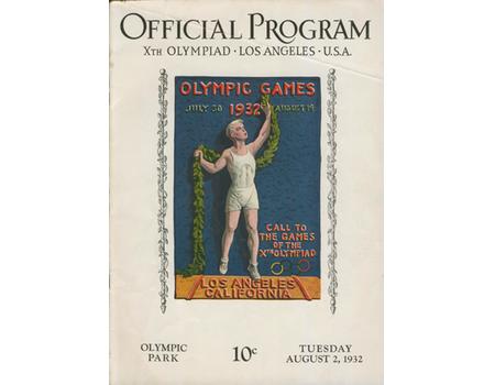LOS ANGELES OLYMPICS 1932 - 2ND AUGUST OFFICIAL PROGRAM
