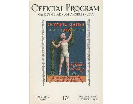 LOS ANGELES OLYMPICS 1932 - 3RD AUGUST OFFICIAL PROGRAM