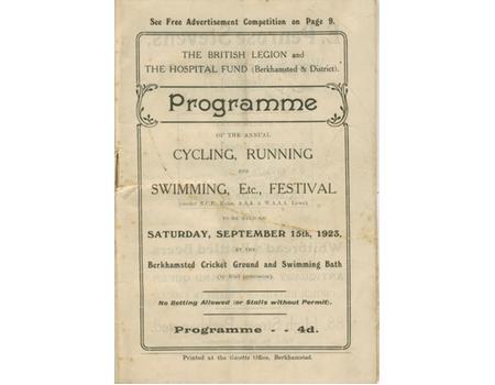 CYCLING, RUNNING AND SWIMMING ETC. FESTIVAL - BERKHAMSTEAD CRICKET CLUB 1923